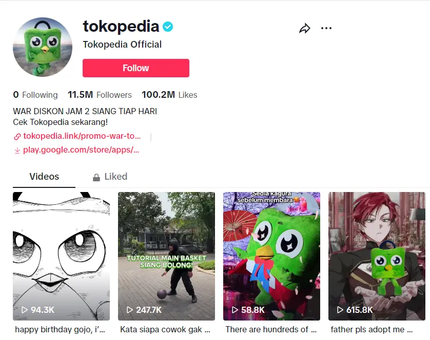 Tokopedia Tiktok Account